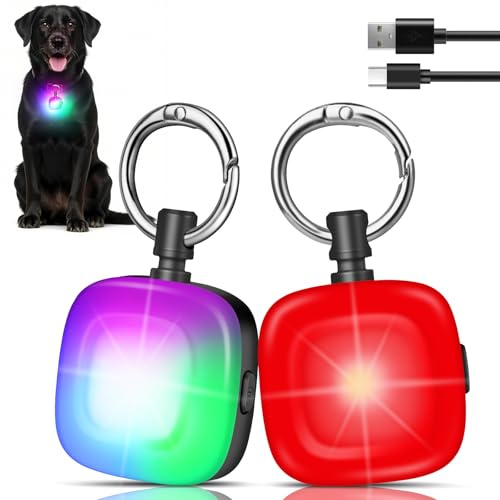 MonHall 2er Hundelicht, 4-Modi Wiederaufladbare Leuchtanhänger Hund, Superhelle Licht Hund, IP68 Wasserdicht Hunde Licht für Hunde Kinder Jogger Camper