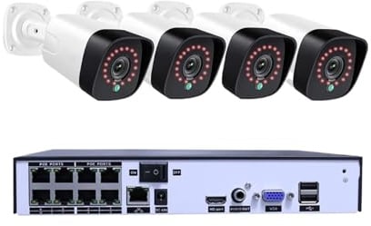 H.265+ 8CH 5MP POE Sicherheitssystem-Kit Audiorecorder RJ45 Gesichtserkennung IP-Kamera Im Freien Wasserdichtes CCTV-Video-NVR Bewegungserkennung(3T,8ch NVRX4 Cam 5MP)