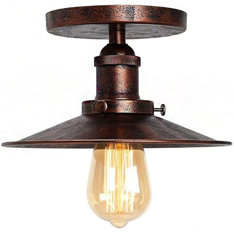 YSGUYILT Vintage Regenschirm Deckenleuchte, Retro Industrielle Metal Deckenlampe E27 für Küche Loft Wohnzimmer Eingang Rostfarbe 22 cm