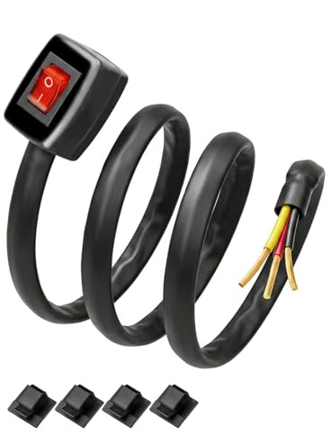 GELRHONR 12V-24V Schalter 60cm, 10A Kippschalter mit Anschlusskabel 60cm, Selbstklebend, Oberflächenmontage für PKW Autozubehör, Nebelscheinwerfer, LED-Leisten und anderes Zubehör (Roter Schalter)