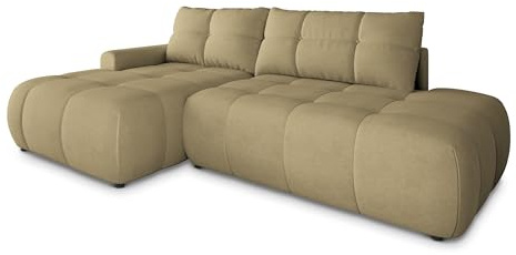 Masseno Ecksofa FLUMA CL L-S mit Schlaffunktion L-Form, Modern Sofa mit Bettkasten, Wohnzimmersofa, Couch, Soffa, Bettsofa, Couchgarnitur - Senfgelb, Castel 48