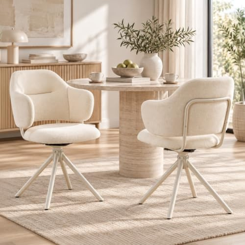 Ya-Home Chaises de Salle à Manger Pivotante Lot de 2, Beige | Chaises de Cuisine en Chenille, Chaises Moderne avec Pieds en Metal, pour Salle à Manger/Restaurant/Cuisine/Salon