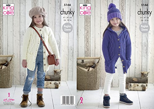 King Cole 5166 Knitting Pattern Girls Cable Jackets/Cardigans and Hat in King Cole Comfort Chunky,Multicolor,24 - 32 chest