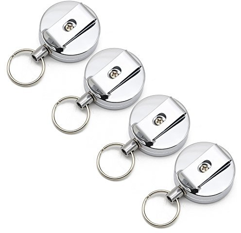 TONSHEN Porte-Badges Rétractable Enrouleur Inoxydable Yoyo Et Anneau Reel Clip 60cm Cable Polissage Durable Commerce Bureau Porte Badges Bouton pour Clé ID Carte D'Identité 4 pcs