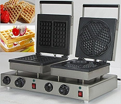 np-571 Commercial 2 Pcs Rechteck Waffle und 5 PCS IN HERZFORM Waffelautomat 2 in 1 Backen System Toaster Maker (220 V)