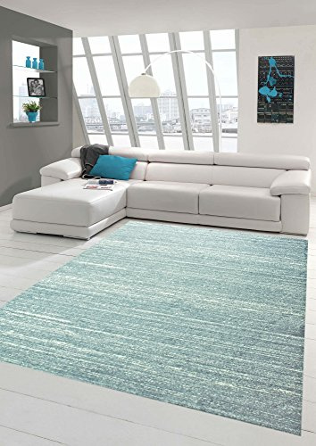 Traum Designer und Moderner Teppich Wohnzimmerteppich Kurzflor Uni Design in Blau Größe 200 x 290 cm