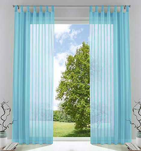 2er-Pack Gardinen Transparent Vorhang Set Wohnzimmer Voile Schlaufenschal mit Bleibandabschluß HxB 245x140 cm Hellblau, 61000CN