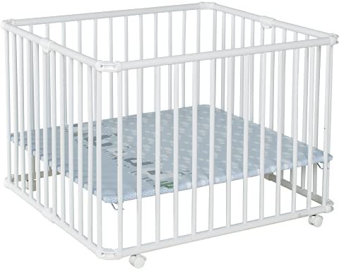 Geuther 2261 Laufgitter Lucilee | Passung: 90 cm x 97 cm | 3-fach werkzeuglos höhenverstellbar | gepolsterter Laufstall | in 4 Farbvarianten und 7 Designs erhältlich | Farbe: Weiß | Muster: Lama