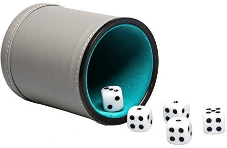Würfelbecher-Set, aus Kunstleder, mit Filzfutter und 16 mm Würfelstreuer, für Yahtzee Bar Party Würfelspiele – Grau