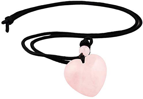 mookaitedecor Rosenquarz Herz Stein Anhänger Heilsteine Kette, polierte Herzform Edelstein Herzanhänger Kristall Halskette für Damen und Herren