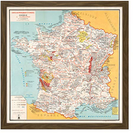 Bourguignon 1932 Map France Gastronomy Food Square Wooden Framed Wall Art Print Picture 16X16 Inch