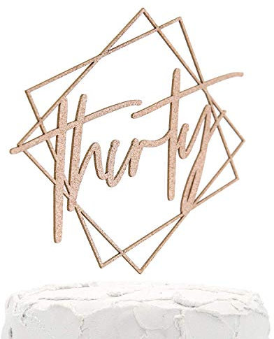 NANASUKO 30th Birthday Cake Topper - thirty - with Modern Geometric Frame - Double Sided Rose Gold Glitter - Premium Quality Made in USA - Rose Gold Glitter