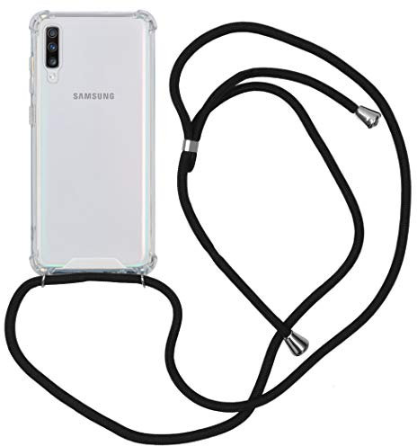 iMoshion kompatibel mit Samsung Galaxy A70 Handykette – Hülle mit Band zum Umhängen – Transparent Case Handyhülle mit Kette in Transparent – Kanten- und Eckenschutz aus Silikon