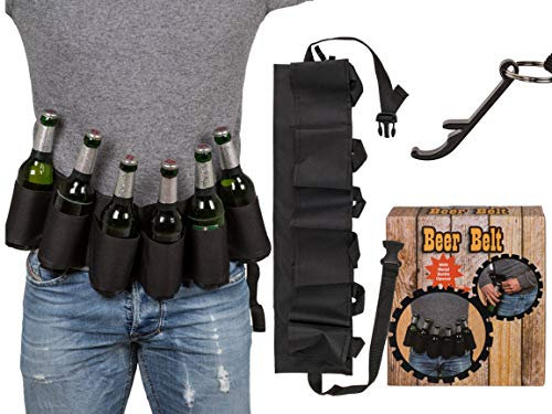 Bada Bing Bier Gürtel für 6 Flaschen Inkl. Metall-Flaschenöffner für Party, Karneval, Fasching und Festival Bierhalter Männer Geschenk Gag JGA