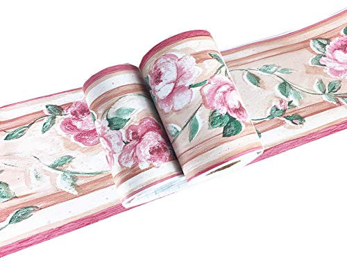 Wandaufkleber, rosa Blumenmuster, für Badezimmer, Küche, Decken, Fliesen-Bordüre, wasserdicht, abnehmbar, 10 cm x 10 m