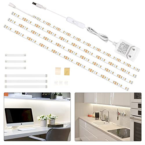 Wobsion LED Band Weiß 2m,4X50CM Led Lichtleiste küche mit Schalter,12V Led Leiste Kaltweiss 1200LM 6000K,LED Küchenbeleuchtung Stripes,led küchenlampe Strip,LED Schrankbeleuchtung,Led Regalbeleuchtung