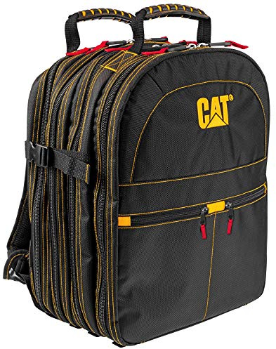 CAT 17-Inch Pro Tool Back Pack, 51 Pockets for Tool Storage and Organization, Premium 1680D Water-Resistant Polyester Weave, Padded Shoulder and Waist Support – 240052