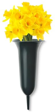 matches21 HOME & HOBBY Grabvase zum Stecken als frostsichere Grabdeko - Friedhofs-Vase in 31 cm als wetterfester Kunststoff Grabschmuck - Grüne Erdspieß Blumenvase als schöne Steckvase