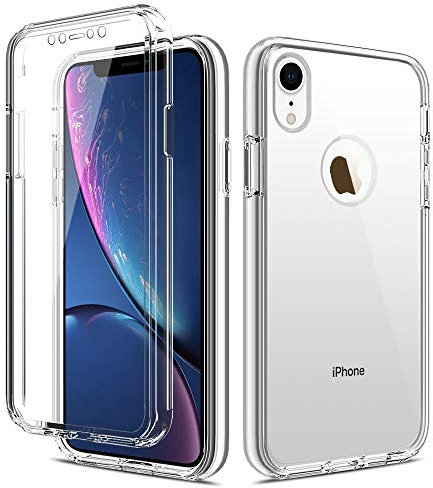 LCHULLE Crystal for iPhone Xr Case 360 Shockproof Clear Cover Silicone Glossy Bumper Screen Protector, Front and Back Full Body Drop Proof Protective Anti Yellow Case for iPhone Xr-Transparent