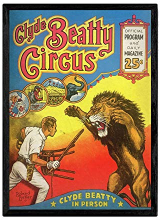 Nacnic Poster Vintage Zirkus mit Löwen, Dekoration für den Innenbereich, Vintage und alte Werbe, Retro-Dekoration, Größe A4, mit Rahmen