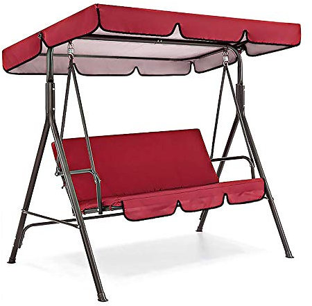 Zoeay Hollywoodschaukeln Set,210D AußEnschwingungswasserabdeckung,Austauschbares Schwingdach (Swing Top Cover + Swing-Sitzbezug),Geeignet FüR GäRten Und InnenhöFe-Rot_164*114*15Cm