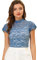Allegra K Damen Kurzarm Dirndl Trachtenbluse Stehkragen Mesh Durchsichtig Elegant Spitze Oberteil Grau Blau S