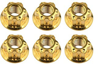 Sicherungsmutter Titan-Hex-Flanschmuttern Ti M6 M8 M10 M12 M14 M16 Mutter for Motorrad Fahrrad Bike-Zubehör (6 Stück) (Color : Gold, Größe : M8 1.25mm)