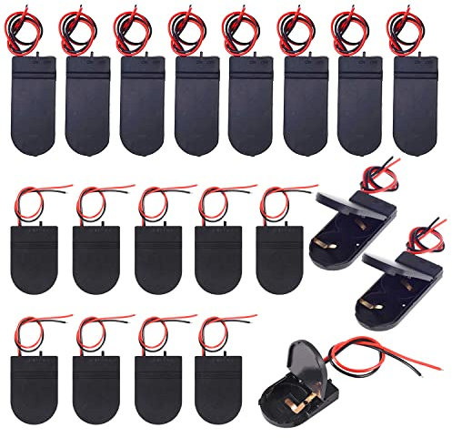 GTIWUNG 20 Pezzi CR2032 Porta Batteria in Plastica, 1 x 3V/2 x 3V Portabatterie A Bottone con Interruttore ON-off del Cavo (Nero)