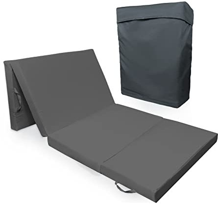 Tom'Shop Gästematratze (Graphit 195x70x8 cm) Klappmatratze 4-teilige Faltmatratze Gästematratze Reisebett Schaumstoff Matratze zusammenklappbar mit Tasche