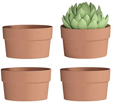 Fcacti 7 Inch Terracotta Shallow Succulent Pot - 4 Pack Large Terra Cotta Clay Pots with Drainage Hole, Round Shallow Terra-Cotta Bonsai Pot for Indoor/Outdoor Plants