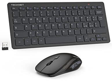 TECKNET Set Tastiera e Mouse Wireless, 2.4G Silenzioso con Ricevitore Nano USB, 12 Scorciatoie Multimediali per Computer, PC, Laptop, Desktop, Smart TV Android