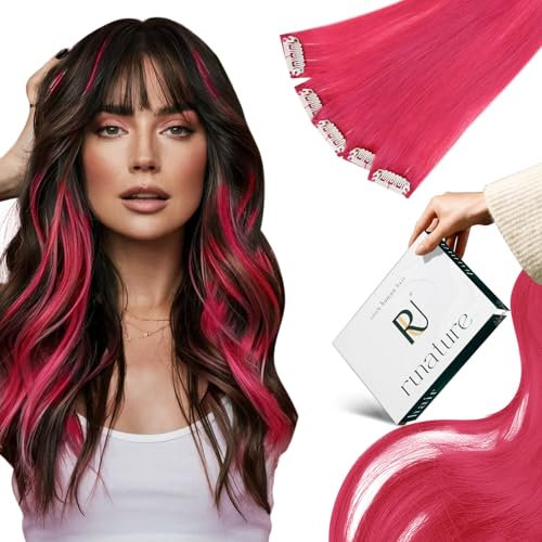 RUNATURE Pink Hair Extensions Clip in Real Hair Colored Clip in Hair Extensions Human Hair Pink Clip in Hair Extensions Real Human Hair 18 Inch 25g/5pcs