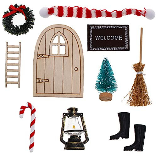 Wichteltür Weihnachten Set, 10 PCS Weihnachtsdeko Wichteltür Zubehör Weihnachten Wichteltüren Set, Weihnachtswichtel Tür Set Wichteltür Zubehör Weihnachten Elfentür Weihnacht Dänische Deko für Kinder