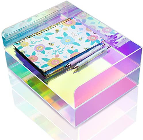 NiOffice Acryl-Briefablage, 2-stöckig, schillernd, stapelbar, Schreibtisch-Papierablage, Organizer und Bürobedarf mit unteren Stangen, Aufbewahrungsorganisation, 32x24x6 cm (LxBxH)