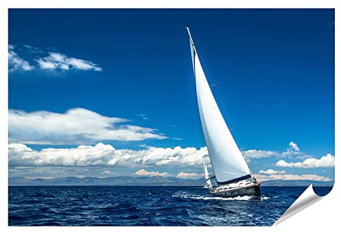 islandburner XXL Bild Poster Segelschiff Yacht Mit Weißen Segeln Auf Offenem Meer Luxusboot Premium Fotodruck 130x90cm