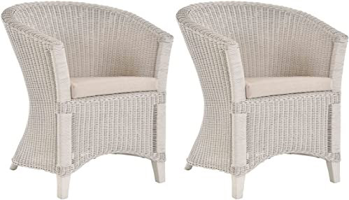 Krines Home 2er Set Rattan Sessel Ken Cocktailsessel Lounge Wohnzimmer Sessel Clubsessel Rattansessel (Creme)