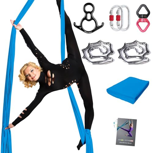 PRIOR FITNESS 9 Meter Aerial Silk, Starter Set, Plain Hammock Set with Hardware and Instructions for All Levels of Air Yoga Exercise and Acrobatic Flying for Adults