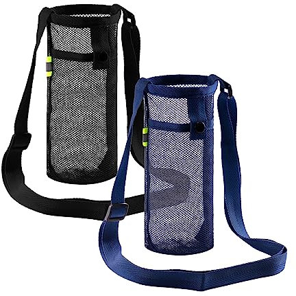 Toptime 2 Pcs Water Bottle Holder, Mesh Water Bottle Carrier with Adjustable Shoulder Strap, Lightweight Water Bottle Bag with Pouch Portable Water Bottle Sleeve for Outdoor Walking Hiking Running