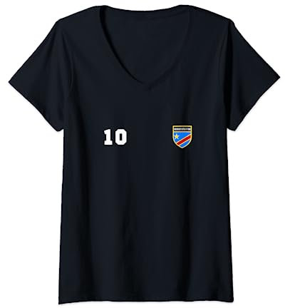 Demokratische Republik Kongo Trikot Nummer 10 Fußball Flagge T-Shirt mit V-Ausschnitt