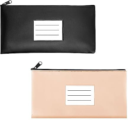 GUGUGO 2 Stück Banktasche, Geldtaschen Banktasche, Stifteetui Kosmetiktasche, PU Dokumententasche, Banktasche mit Reißverschluss, für Schule, Haushalt, Business (Schwarz & Beige)