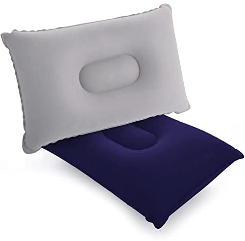 SUTAFOR Kleine Campingkissen Aufblasbares Kissen 2 Stück Reisekissen Beflockung für Strand Outdoor Wandern, Grau+Blau 34x22 cm