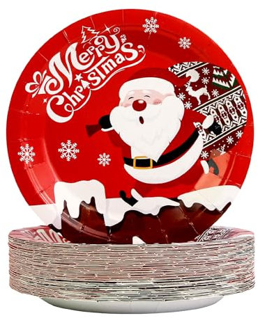 AHPYEUHK 50 platos de papel de Navidad desechables de 7 pulgadas, vajilla colorida para fiestas de Navidad, juego de vajilla para decoraciones