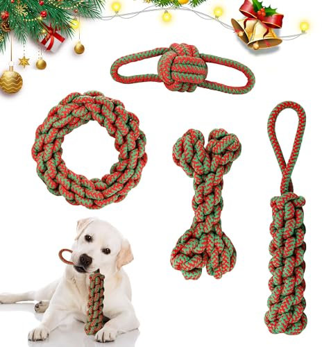 Baguuaray Hundespielzeug, Hunde Seil Interaktive Spielzeug 4 Stück Kauspielzeug Set Hund Geflochtene Baumwolle Seil Hund Spielzeug für Große und Mittlere Hunde