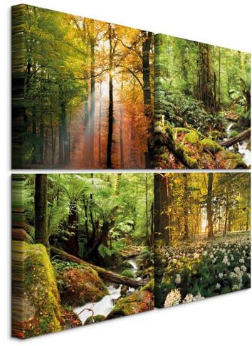 murando Akustikbilder Waldlandschaften 4 Teilig je Akustikschaum Hochleistungsschallabsorber Schallschutz Leinwand Wandbild Raumakustik Schalldämmung c-B-10063-b-a