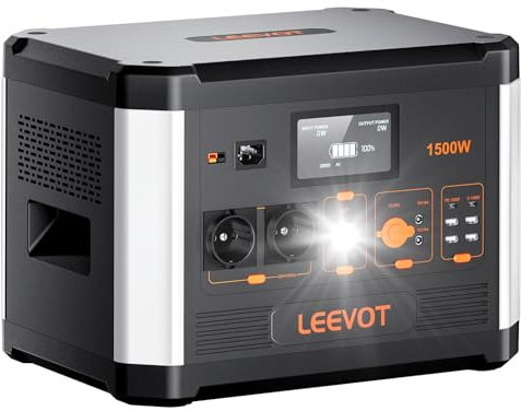 Centrale électrique portable de LEEVOT, batterie de secours Casa LiFePO4 de 1536 Wh, sortie AC à onde sinusoïdale pure de 1500 W avec bandoulière, générateur solaire pour usage extérieur et camping