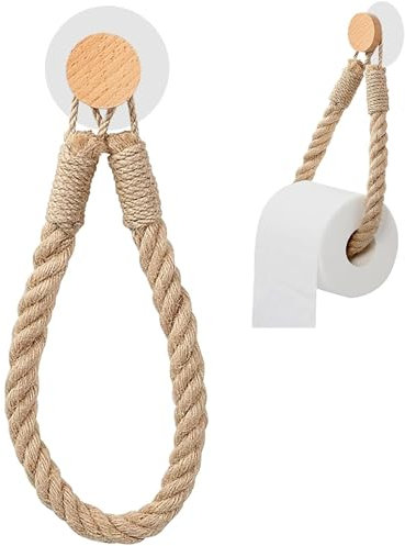 EKSMA Porte-serviettes en corde de chanvre - Porte-papier toilette en bois - Style italien Décorations de salle de bain 27 x 4,8 cm