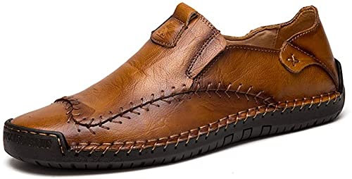 Asifn Mocasines Verano sin Cordones Zapatillas Hombre Cuero Casuales Zapatos Caballero Trabajo Ligeras Ponerse Centavo Conducción Barco Vestido Formal（Amarillo,42/43 EU,43 Tallas de la Marca