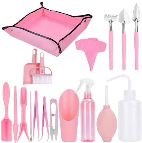 Hysagtek Kit de herramientas para suculentas, 26 piezas de mini herramientas de jardinería, herramienta de trasplante de mano, juego de plantación en miniatura para el cuidado de plantas de jardín en