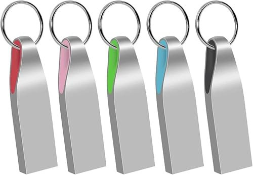 USB Stick 8 GB Pack of 5 Metal Memory Stick USB 2.0 with Key Ring Multi-Coloured