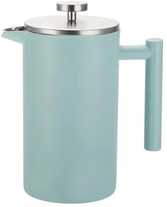 Generic Cafetière isotherme à double paroi en acier inoxydable, 1 litre/8 tasses avec piston et filtre à main - Théière (couleur : cyan)